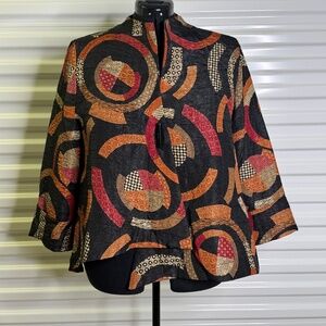 IC by Connie K Made USA Womens XL Crinkle Geometric Asymmetric 3/4 Sleeve Jacket